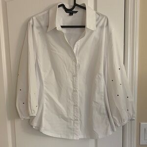 Zac & Rachel White Button-Down Shirt with Heart Accents and Balloon Sleeves